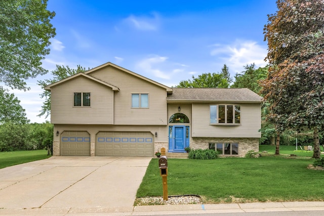 1201 Maplewood Dr, Delano, MN 55328 - raised ranch with a front lawn, driveway, a garage, brick siding, and roof with shingles