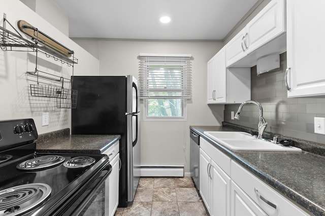 666 Ashland Ave Unit 5, Saint Paul, MN 55104 - kitchen with black range with electric cooktop, white cabinets, decorative backsplash, and dishwasher
