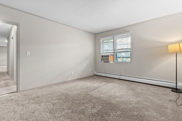 666 Ashland Ave Unit 5, Saint Paul, MN 55104 - empty room with a baseboard heating unit, carpet, cooling unit, and lofted ceiling