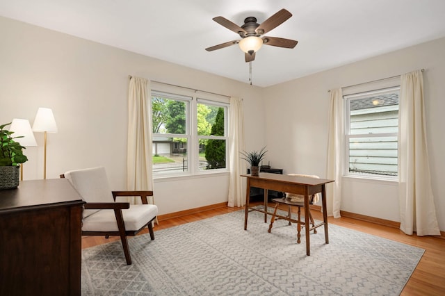 4313 Arthur St NE, Columbia Heights, MN 55421 - office with ceiling fan, light wood-style floors, and baseboards