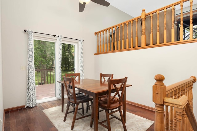 2745 Maplewood Cir, Monticello, MN 55362 - dining area with baseboards, a ceiling fan, and hardwood / wood-style floors