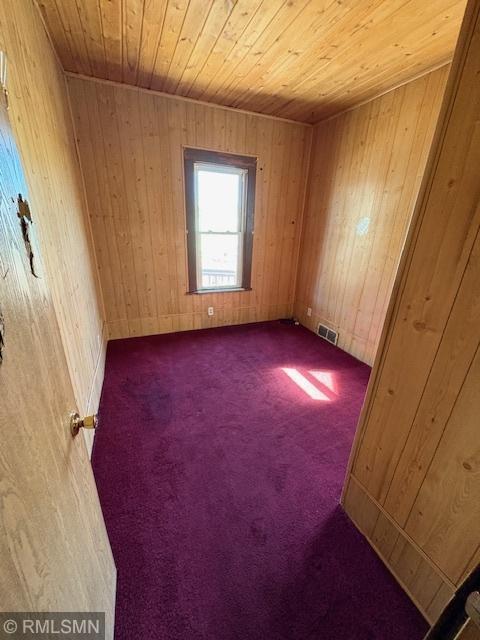 1539 Iglehart Ave, Saint Paul, MN 55104 - carpeted empty room with wooden ceiling and wood walls
