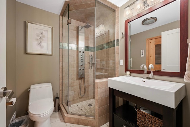 2367 Apache Ct, Mendota Heights, MN 55120 - full bathroom featuring a shower stall, vanity, and tile patterned flooring