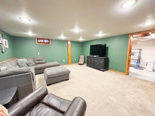 810 Division St, Elbow Lake, MN 56531 - carpeted living area with a textured ceiling, baseboards, and recessed lighting