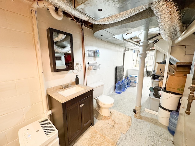 810 Division St, Elbow Lake, MN 56531 - bathroom with concrete block wall, toilet, and vanity