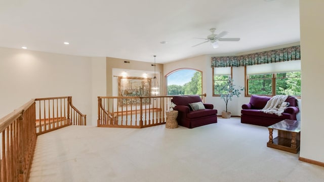 E5110 Interlachen Blvd, Pleasant Valley Twp, WI 54738 - living area featuring carpet floors, a ceiling fan, and recessed lighting