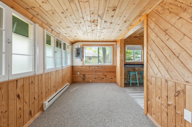 30203 Circle Dr, Breezy Point, MN 56472 - unfurnished sunroom featuring a baseboard radiator and vaulted ceiling