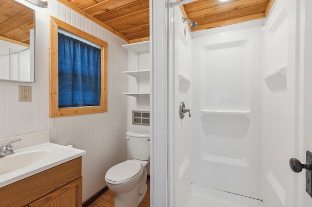 30203 Circle Dr, Breezy Point, MN 56472 - full bath with wood ceiling, a shower, vanity, and toilet