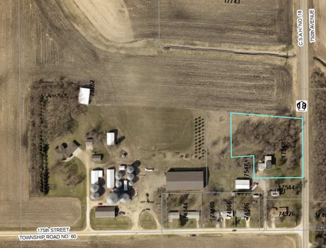 17548 749th Ave, Albert Lea Twp, MN 56007 - aerial map of property and surrounding area with property parcel outlined