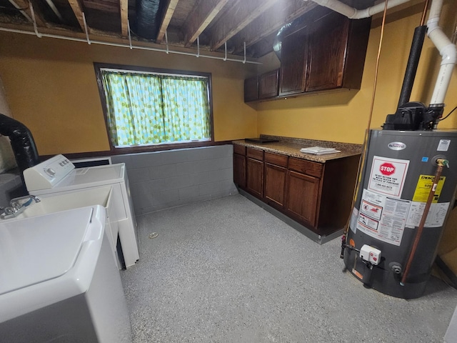 3657 46th Ave NW, Rochester, MN 55901 - laundry area with water heater, cabinet space, washer and clothes dryer, and concrete block wall