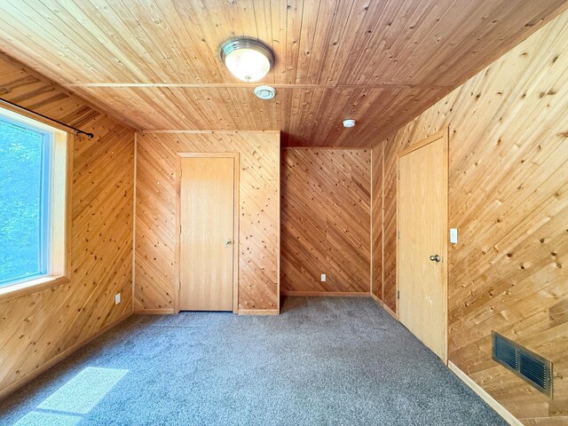3100 212th St W, Farmington, MN 55024 - unfurnished room featuring wooden ceiling, wooden walls, and carpet floors