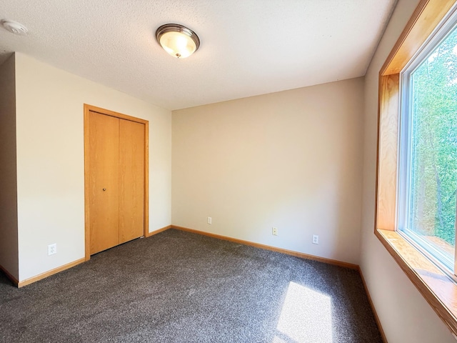 3100 212th St W, Farmington, MN 55024 - unfurnished bedroom with multiple windows, carpet floors, a closet, baseboards, and a textured ceiling