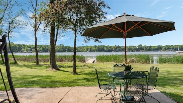 9803 287th Ave NW, Zimmerman, MN 55398 - view of patio / terrace featuring a water view and a view of trees