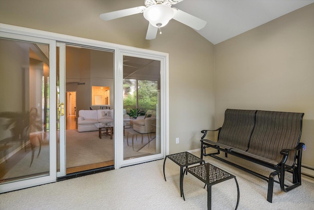 5555 70th St, Edina, MN 55439 - sitting room featuring carpet, lofted ceiling, and a ceiling fan