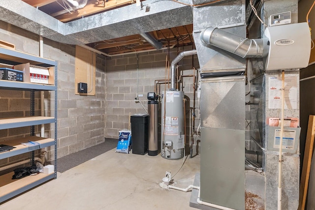 5555 70th St, Edina, MN 55439 - unfinished below grade area featuring water heater, a water softener, and heating unit