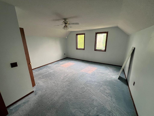 4365 40th St SW, Marysville Twp, MN 55390 - additional living space with vaulted ceiling, carpet, a ceiling fan, and baseboards