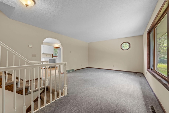 24345 165th St NW, Orrock Twp, MN 55309 - spare room featuring light carpet, a textured ceiling, and arched walkways