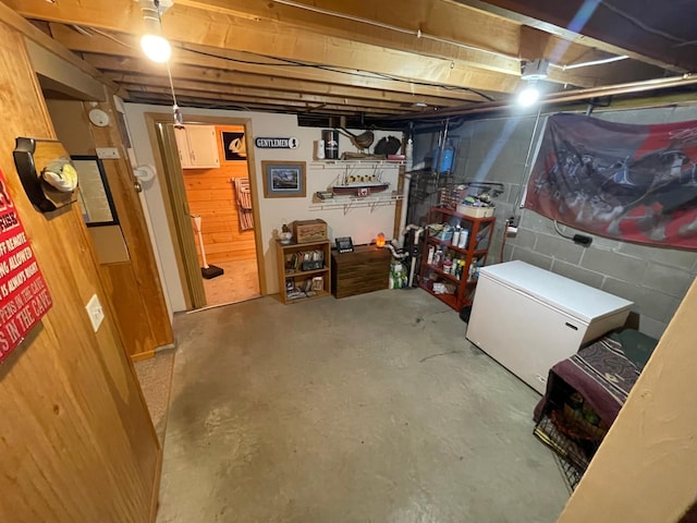 718 22nd St NW, Bemidji, MN 56601 - unfinished basement featuring refrigerator and concrete block wall