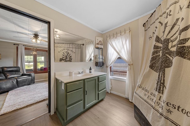 721 1st St N, Waterville, MN 56096 - full bathroom with wood finished floors, crown molding, vanity, and baseboards