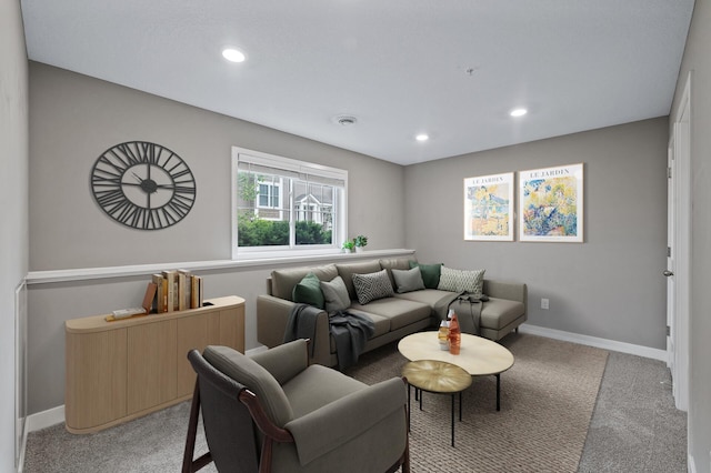 5040 93rd Ln N, Brooklyn Park, MN 55443 - living room with light colored carpet, recessed lighting, and baseboards