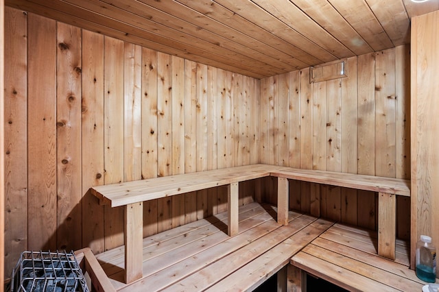 5030 Jefferson St NE, Columbia Heights, MN 55421 - sauna / steam room featuring wooden ceiling and wood walls