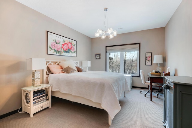2524 Sandstone Ln, Orono, MN 55356 - bedroom with light colored carpet, a chandelier, and baseboards
