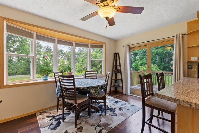 16957 Lake Netta Dr NE, Ham Lake, MN 55304 - dining room featuring baseboards, dark wood-style flooring, and ceiling fan