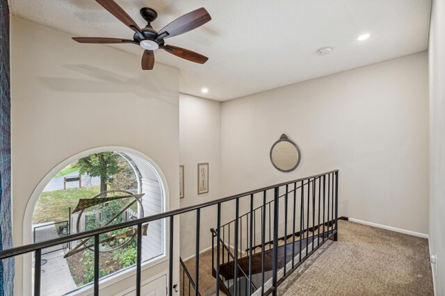 1198 Saint Clair Ave, Saint Paul, MN 55105 - stairs with carpet flooring, ceiling fan, recessed lighting, and baseboards
