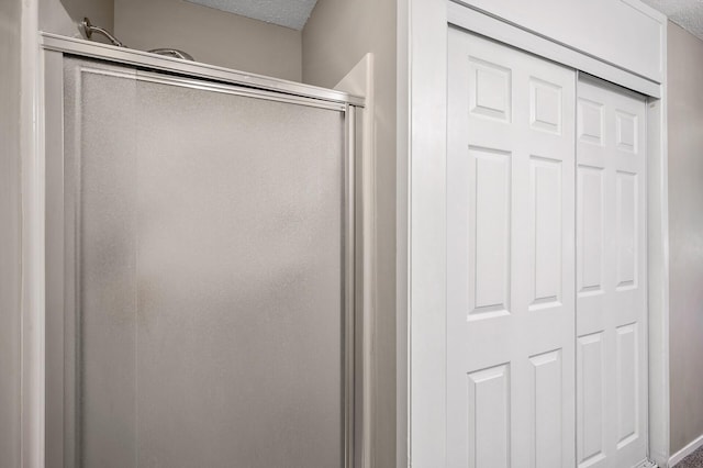 7510 Cahill Rd Unit 211B, Edina, MN 55439 - bathroom with a shower stall and a textured ceiling
