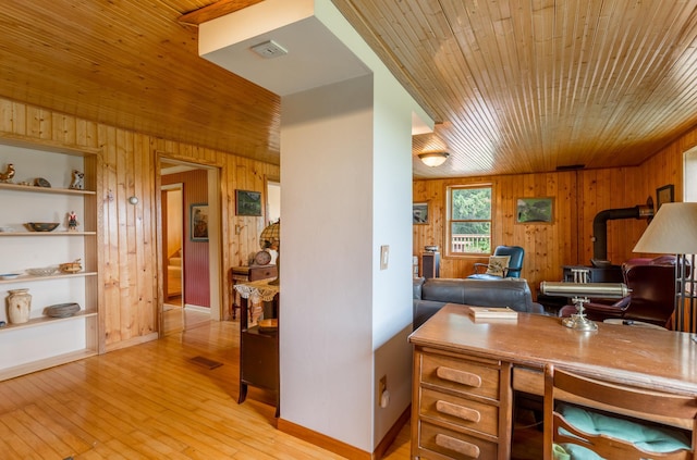 N8355 330th St, Gilman Twp, WI 54767 - home office with wood walls, light wood-type flooring, and wooden ceiling