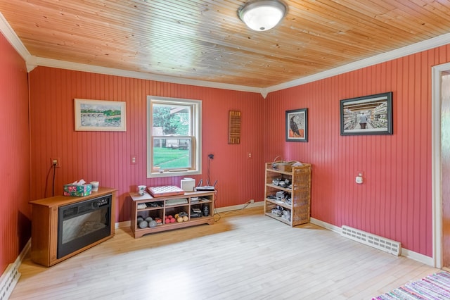 N8355 330th St, Gilman Twp, WI 54767 - miscellaneous room featuring ornamental molding, wooden ceiling, and wood finished floors