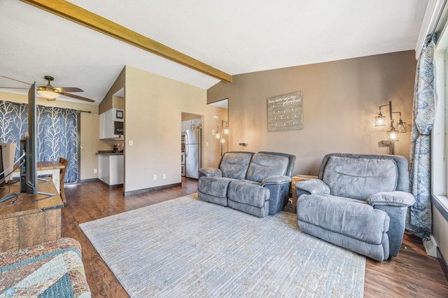 226 12th Ave W, West Fargo, ND 58078 - living room featuring dark wood-type flooring, a ceiling fan, and baseboards
