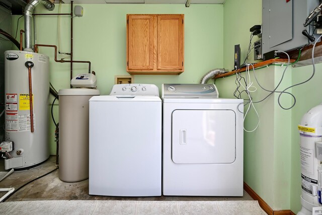 206 Skyline Hts, Wabasha, MN 55981 - laundry area with water heater, separate washer and dryer, cabinet space, and electric panel