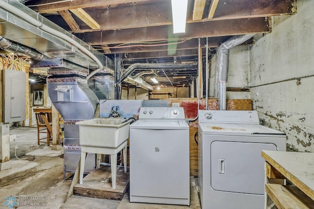 1036 12th St N, Fargo, ND 58102 - unfinished basement with washer and dryer, a sink, and electric panel