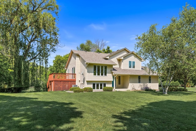 6260 Wessel Ct, Eden Prairie, MN 55346 - rear view of house with a lawn, roof with shingles, and a wooden deck