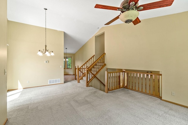 6260 Wessel Ct, Eden Prairie, MN 55346 - carpeted spare room with a chandelier, a ceiling fan, and lofted ceiling