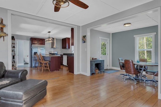 37454 605th Ave, Bluffton Twp, MN 56518 - living area featuring healthy amount of natural light, light wood-type flooring, and ceiling fan