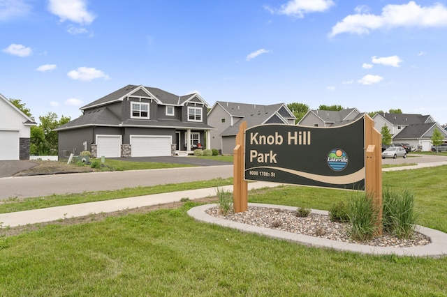 5945 178th St W, Lakeville, MN 55044 - community / neighborhood sign with a yard, a residential view, driveway, and a garage