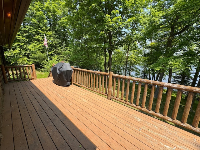 27315 Stark Lake Rd, Aitkin, MN 56431 - deck featuring grilling area and view of wooded area