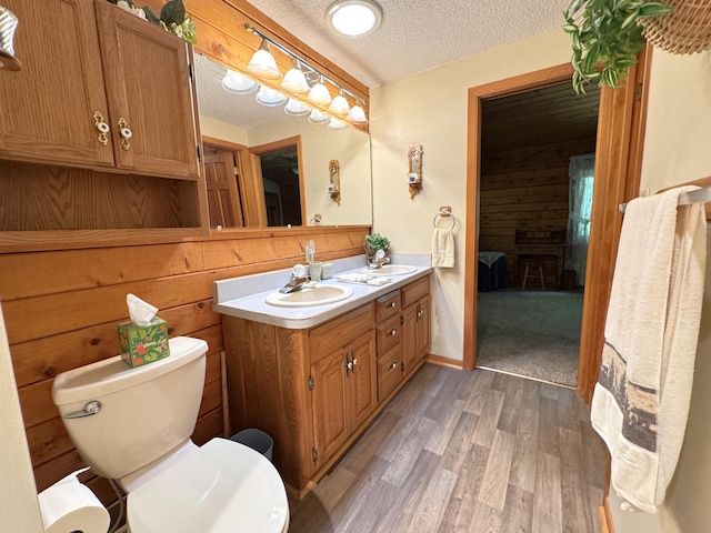 27315 Stark Lake Rd, Aitkin, MN 56431 - ensuite bathroom with double vanity, wood finished floors, and a textured ceiling
