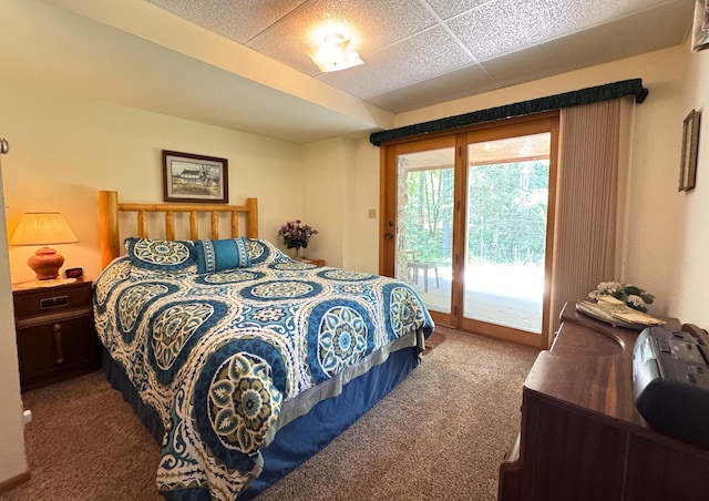 27315 Stark Lake Rd, Aitkin, MN 56431 - bedroom featuring carpet, access to exterior, and a drop ceiling