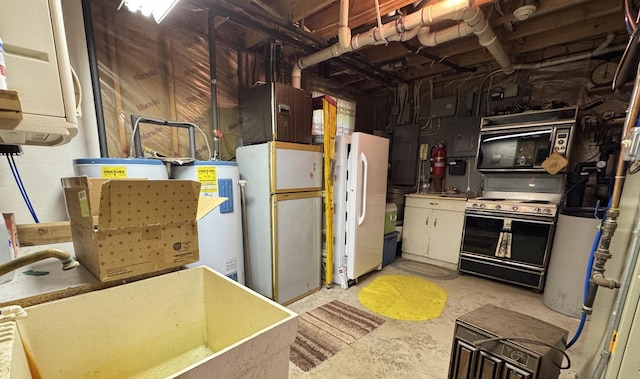27315 Stark Lake Rd, Aitkin, MN 56431 - kitchen featuring freestanding refrigerator, water heater, range, and electric panel