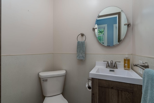 43867 County Road 15, New Sweden Twp, MN 56074 - bathroom with vanity, wainscoting, and tile walls