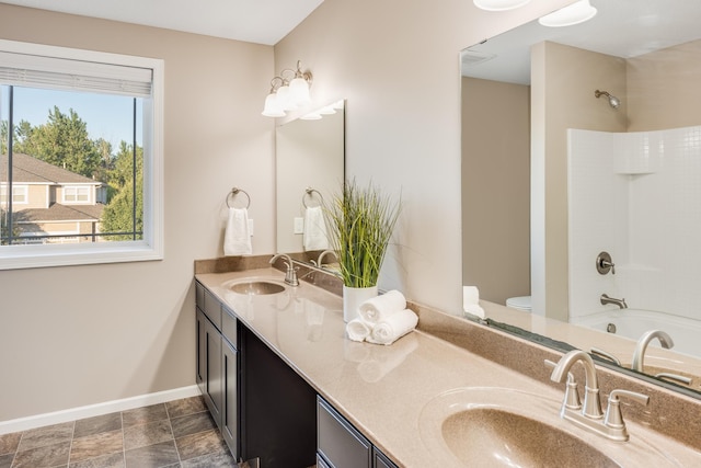 10329 Kentucky Ave N, Brooklyn Park, MN 55445 - bathroom with double vanity, plenty of natural light, and shower / tub combination