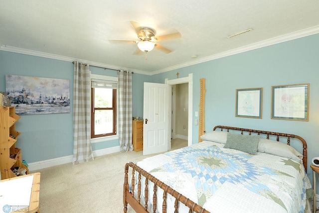 5560 County Road 3, Kindred, ND 58051 - carpeted bedroom featuring crown molding, baseboards, and a ceiling fan