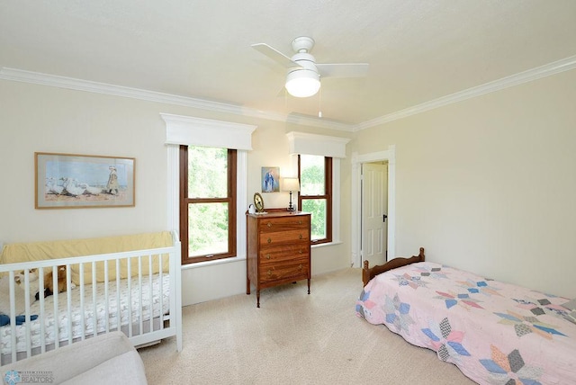5560 County Road 3, Kindred, ND 58051 - carpeted bedroom featuring crown molding and a ceiling fan