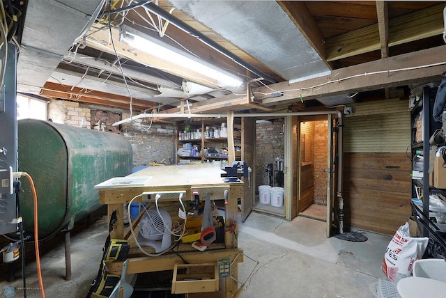 5560 County Road 3, Kindred, ND 58051 - basement featuring heating fuel, a workshop area, and wooden walls