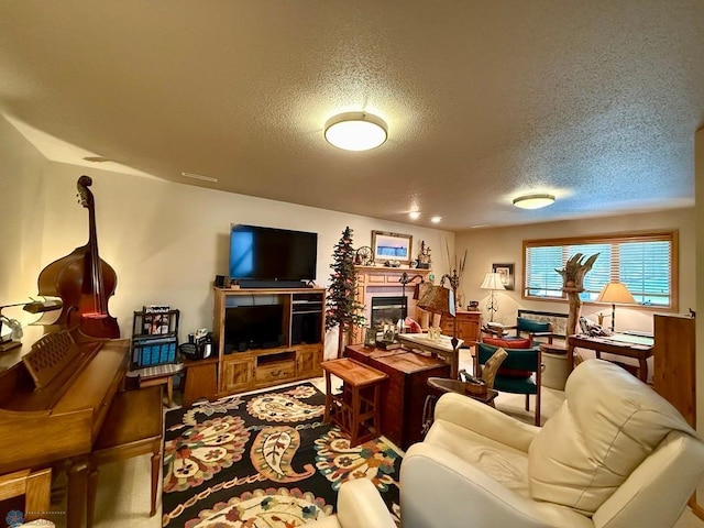 521 Kroshus Dr, Dilworth, MN 56529 - living area featuring a textured ceiling and a glass covered fireplace