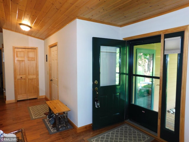 37760 Dove St Unit 14, Aitkin, MN 56431 - foyer with crown molding, wooden ceiling, and wood finished floors