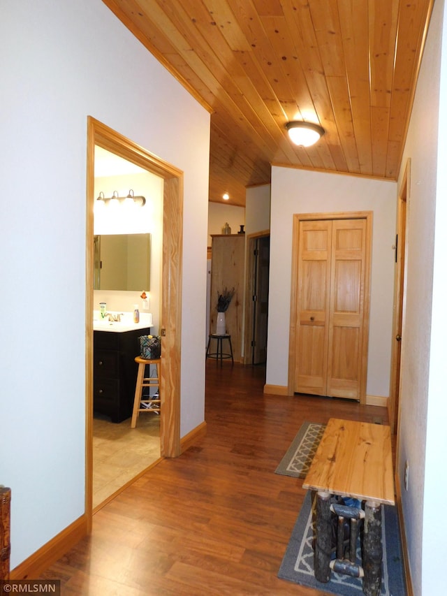 37760 Dove St Unit 14, Aitkin, MN 56431 - hallway featuring wood ceiling and wood finished floors